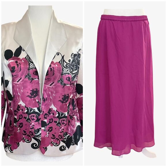Draper's & Damon's White Satin Blazer and Pink Maxi Skirt Two Piece Set - Picture 2 of 14